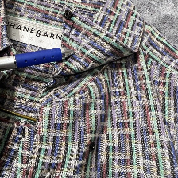 Jhane Barnes Mens Button Down Shirt M 15-1/2 Gray Brown Cotton Long Sleeve - Picture 7 of 8